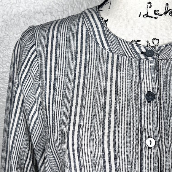 B.L.E.U. Women's Sz M Linen Blend Peasant Boho Relaxed Lagenlook Blouse Grey - Picture 4 of 12